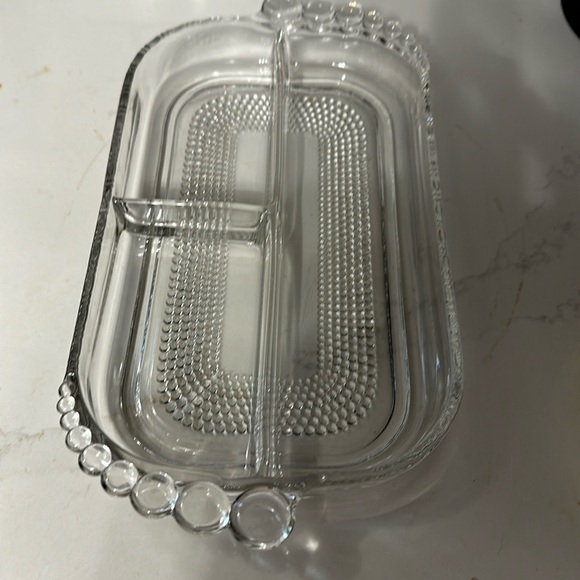 Duncan miller teardrop patter oblong 3 section serving dish vintage heavy glass - Picture 1 of 7